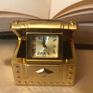 Vintage Miniature Clock In Chest Trunk Box
